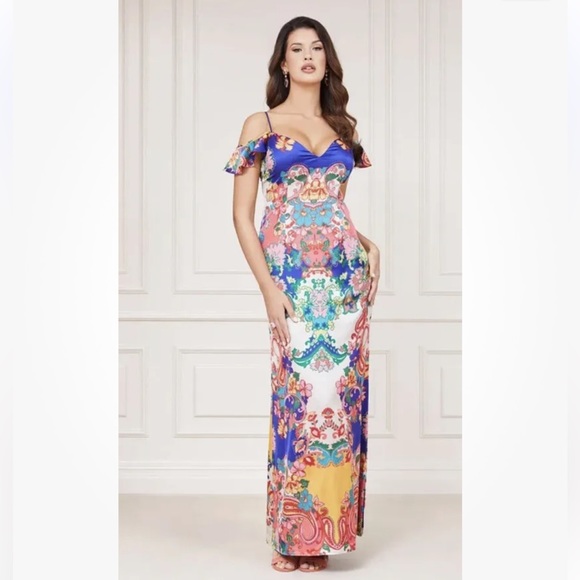 New Guess Marciano Paisley Blissfull Side Slit Maxi Long Dress M 6 $229 - Picture 1 of 9